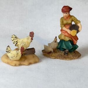 Grandeur Noel '01 Bethlehem Village (2 pcs) Hens & Woman O'Well Porcelain Resin